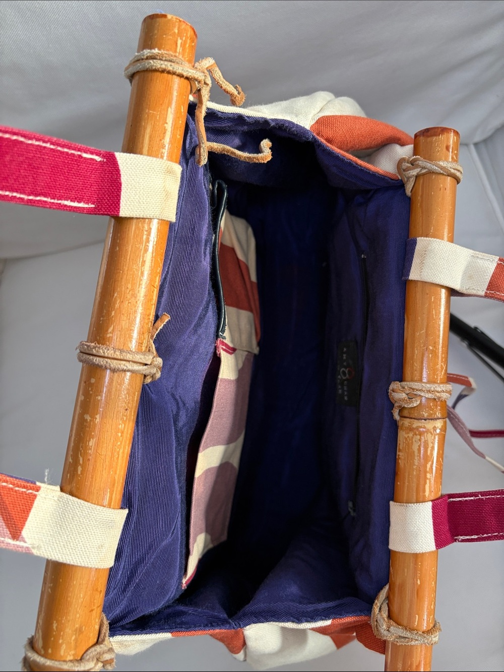 Canvas Bamboo-Handle Tote Bag in Magenta and Multi-Color - Picture 4 of 6